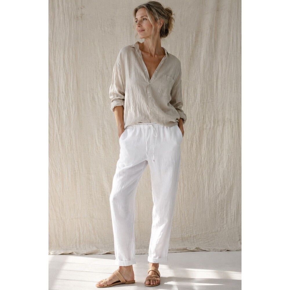 CP Shades Linen Pants Women’s M White Drawstring Pull On Coastal Lagenlook Boho